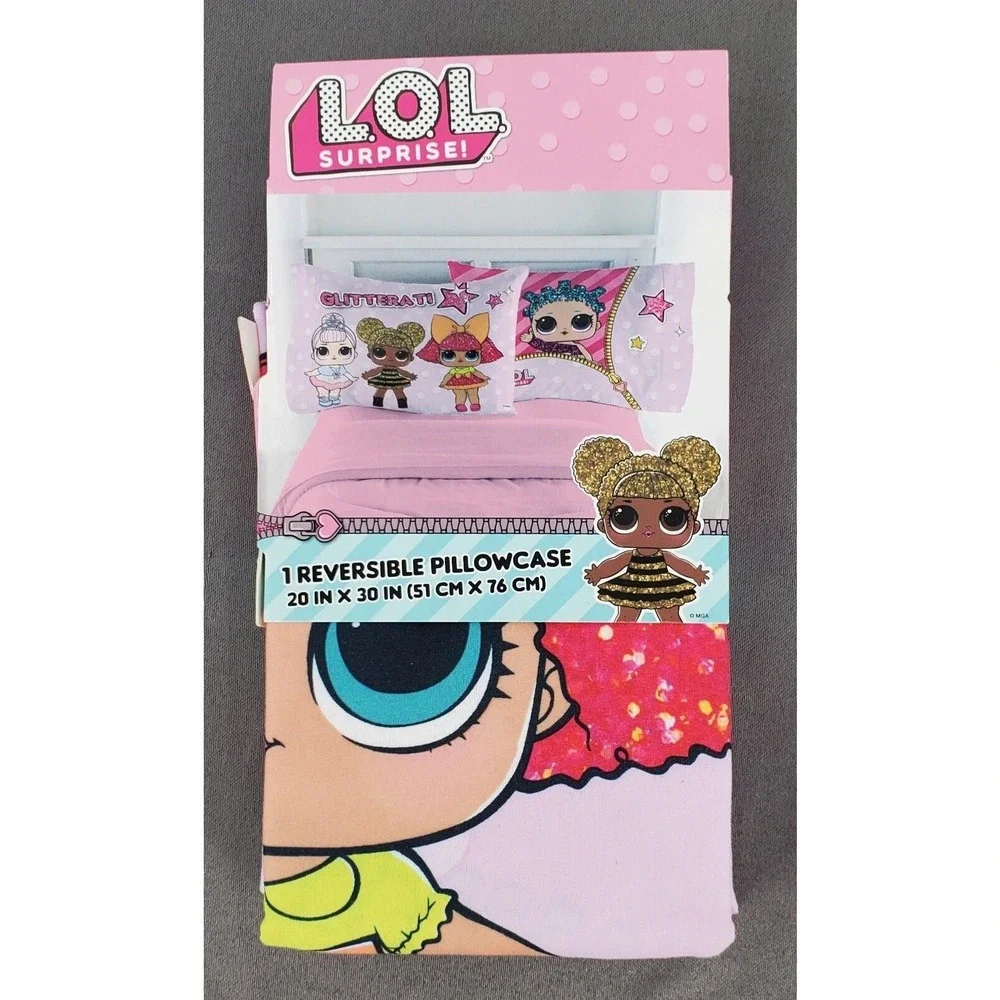 LOL Surprise Glitter Gals Reversible‎ Standard Pillowcase Pink Multicolor 20x30